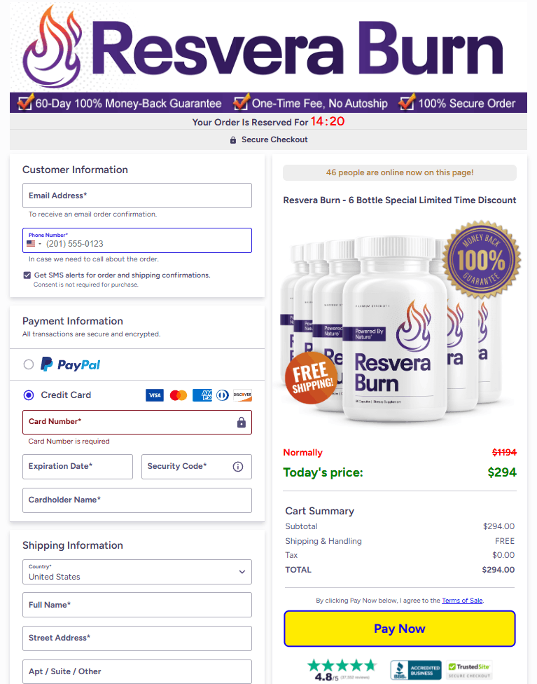 ResveraBurn order page